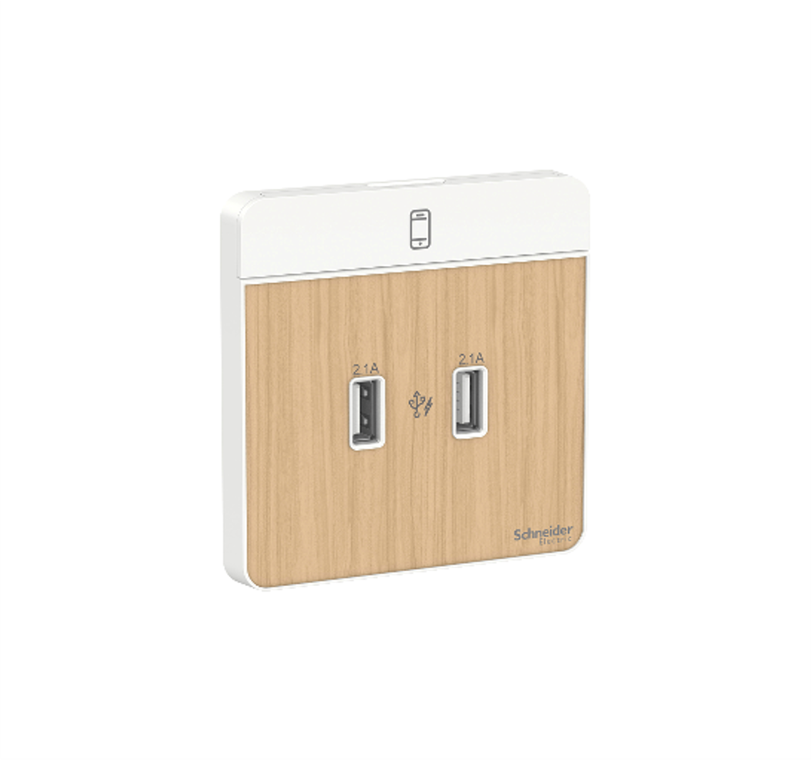 AvatarOn - 2 Gang 2.1A USB Wall Charger (Light Wood)